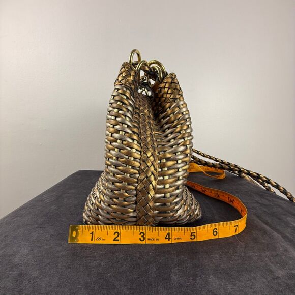 Vintage CEM Woven Leather Metallic Bronze Gold Purse | 80's 90s Bucket Style Bag - Picture 15 of 15
